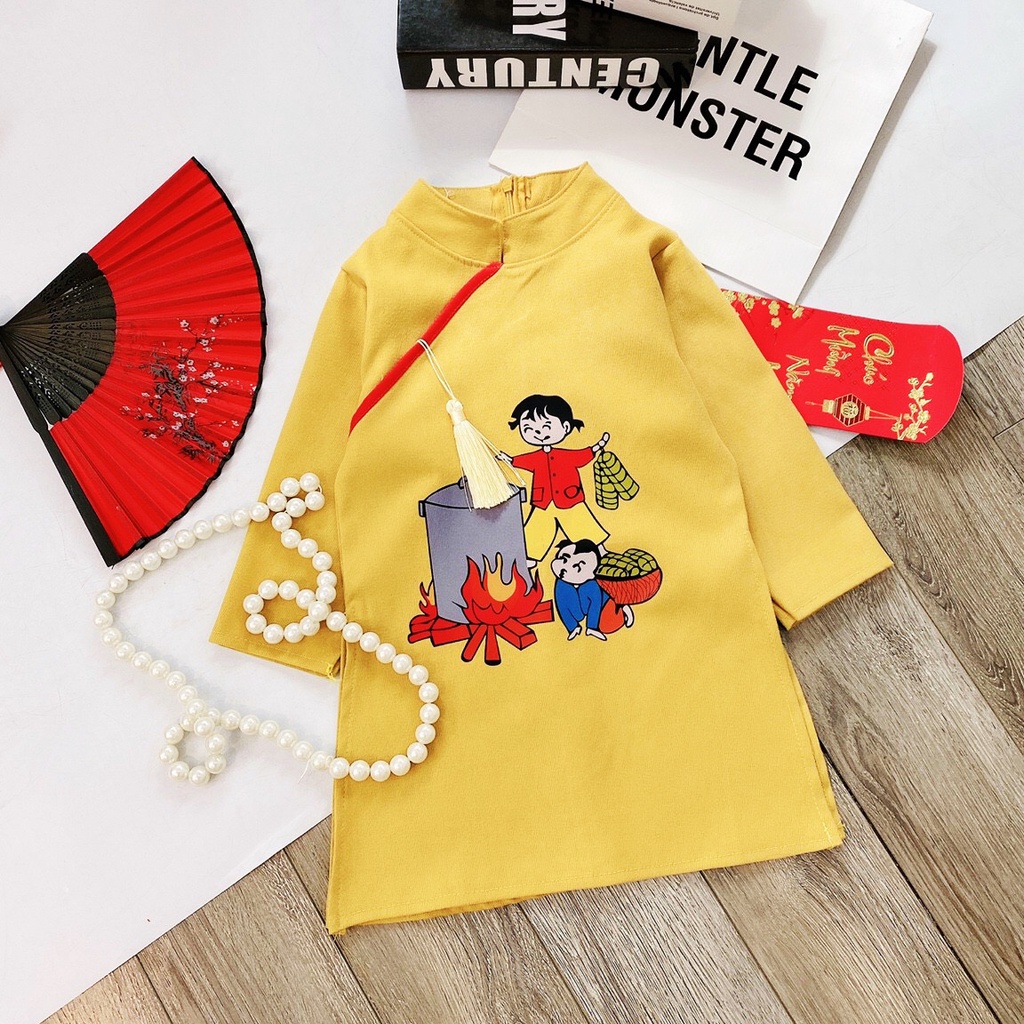 Áo Dài Cách Tân Bé Trai Size Nhỏ Chất Nhung Cao Cấp Mẫu Mới Tết 2023