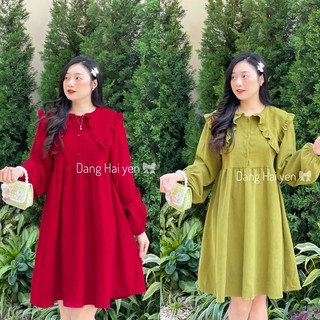 Váy babydoll nhung gân Santa cổ vạt tiểu thư