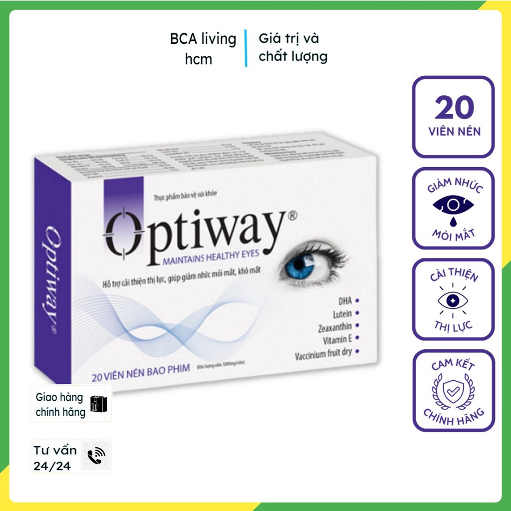 Viên uống sáng mắt cải thiện thị lực Optiway hạn chế khô mắt nhức mắt mỏi mắt ánh sáng xanh tuyệt vời