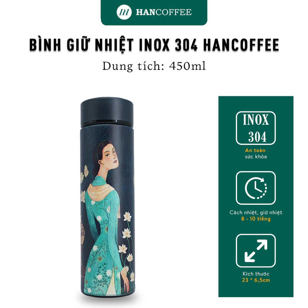 Bình giữ nhiệt HANCOFFEE nóng lạnh 450ml họa tiết Cô Gái inox 304 cao cấp - CCDC0524