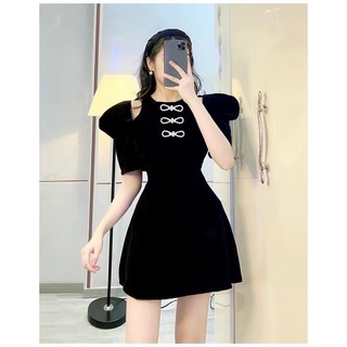 Ảnh thật bigsize đầm nhung khoét vai cườm nơ
