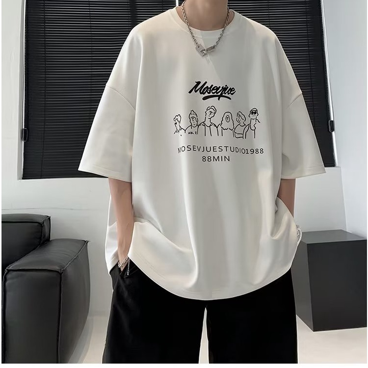 Áo Thun Tay Ngắn Cổ Tròn In Họa Tiết Hoạt Hình Phong Cách Hip Hop Đường Phố Hàn Quốc Thời Trang Cho Nam Và Nữ Size M-8XL