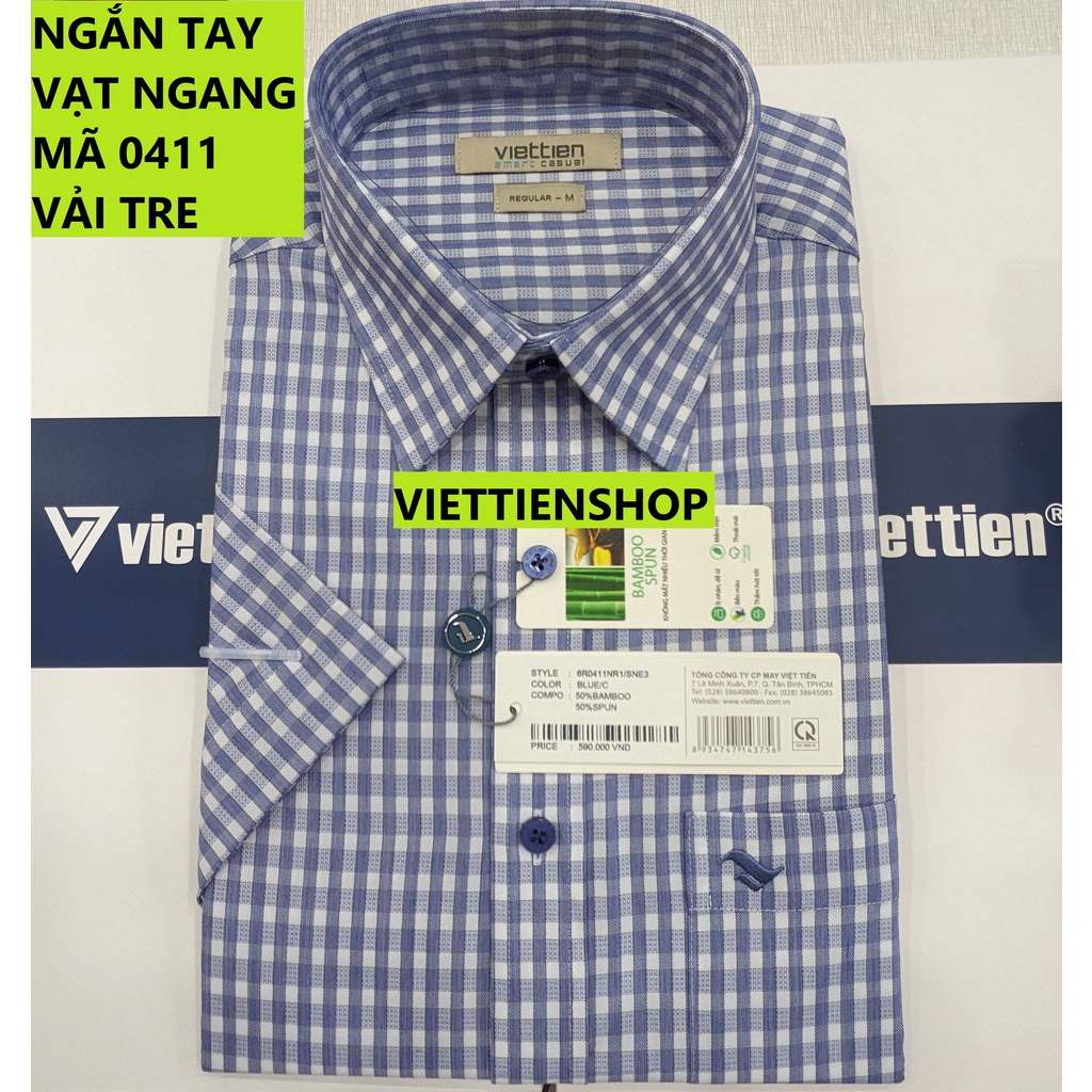 (0411 Sn 1) ÁO SƠ MI VIỆT TIẾN NGẮN TAY VẠT NGANG VẢI TRE