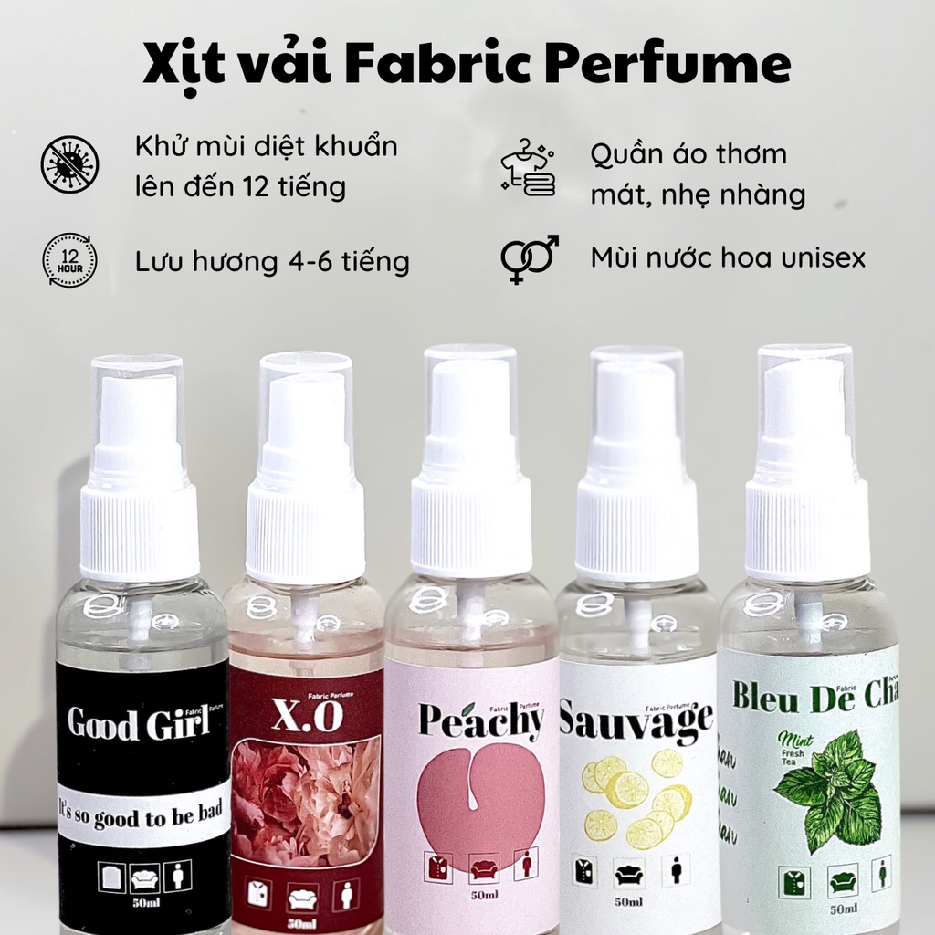 Xịt Thơm Quần Áo Hương Nước Hoa, Xịt Khô Lưu Hương Lâu Fabric Perfume 50ml