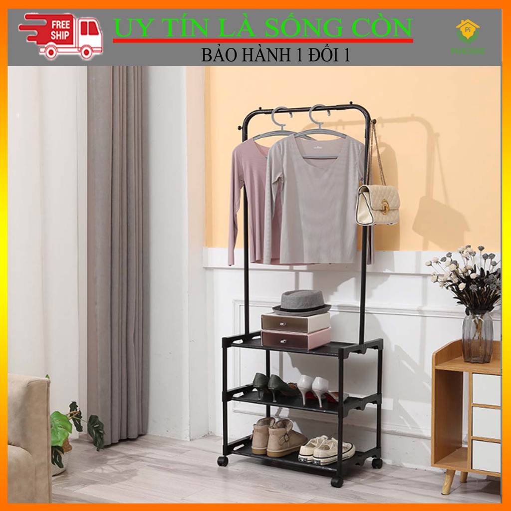 Giá treo quần áo PiHouse 3 tầng có bánh xe khung thép sơn tĩnh điện nhập khẩu