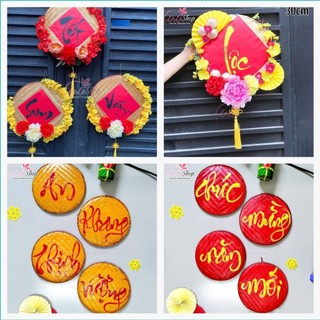 Mẹt tre trang trí tết đủ phụ kiện nhiều mẫu mã đa dạng siêu đẹp - Mẹt tre chữ thư pháp câu đối chúc tết