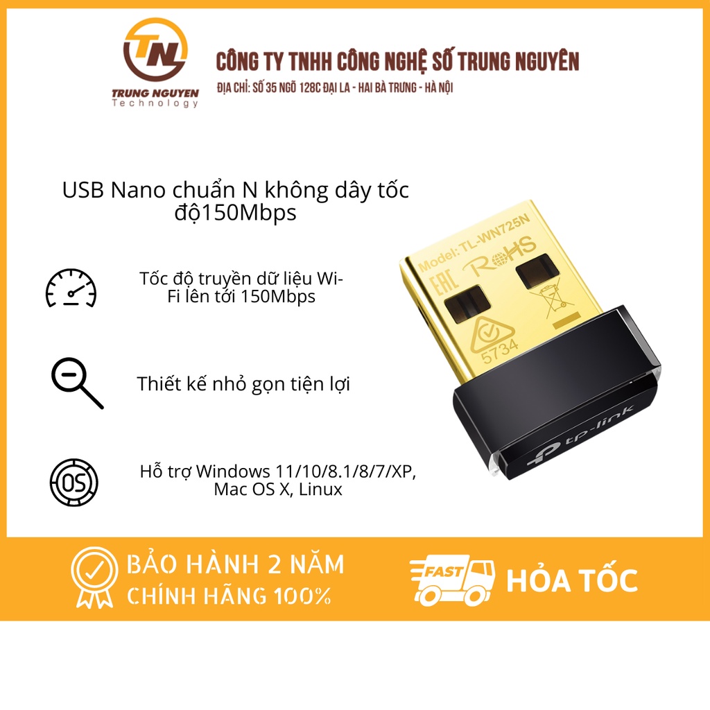 Thiết bị thu sóng wifi USB TP-Link TL-WN725N Wireless N150Mbps - Hàng chính hãng