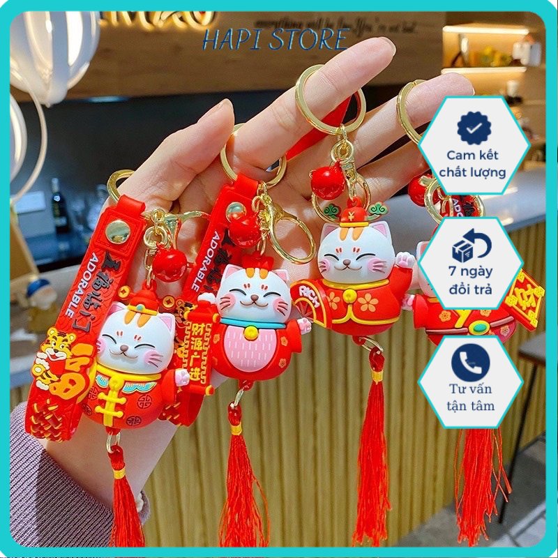 Móc khóa Mèo Thần Tài may mắn tài lộc móc treo chìa khoá xe máy ô tô hình mèo mừng năm mới phát tài