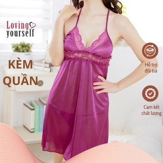 Váy/đầm ngủ chất liệu satin ren lụa, hở lưng khiêu gợi LYEN004