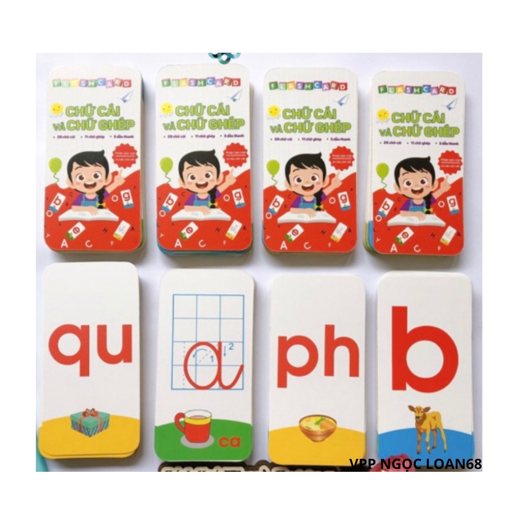 Bộ thẻ flashcard chữ ghép và chữ cái, chữ số cho bé học tiếng việt(khổ lớn 10x15cm)