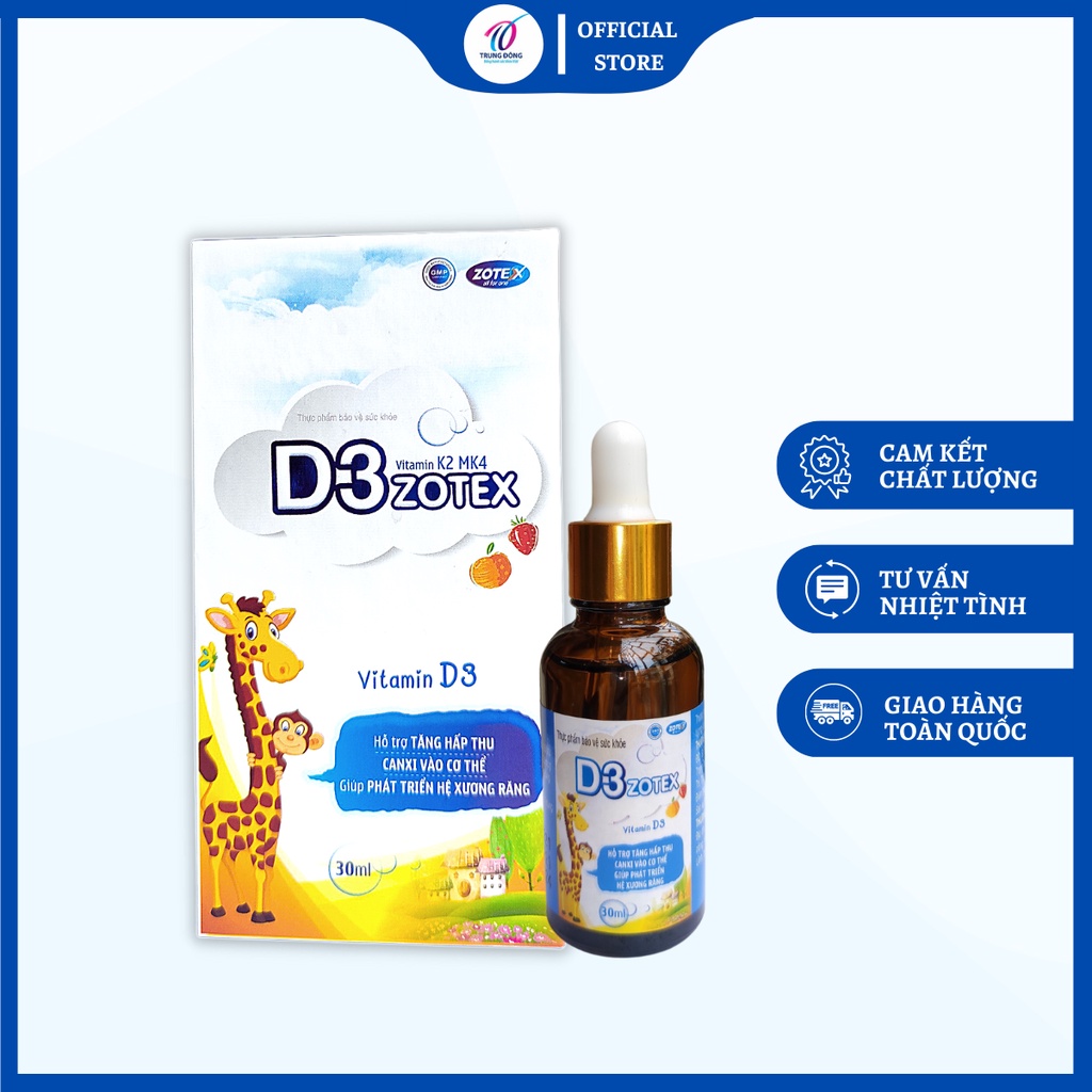Vitamin D3 K2 MK4 Zotex Tăng cường khả năng hấp thu canxi cho bé giúp phát triển hệ xương răng chắc khỏe ngủ ngon