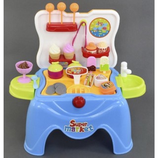Hộp quầy bán kem 39 pcs bộ ghế super market 2 in 1 cao cấp cho bé blue - 668-31