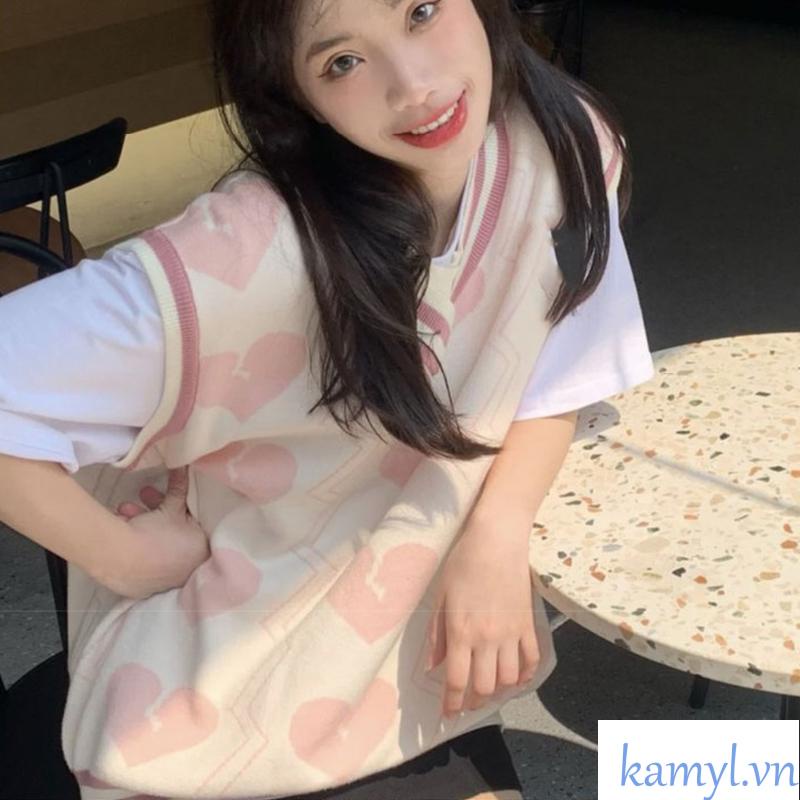 Áo gile Vest trái tim, Áo Len Nữ đẹp Thời Trang điệu đà nữ tính phong cách ulzzang dễ thương