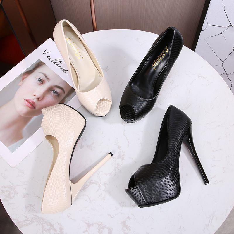 Giày Cao Gót 14CM Đế Xuồng 14CM Chống Thấm Nước Hoạ Tiết Gợn Sóng Thời Trang 2022 Dành Cho Nữ