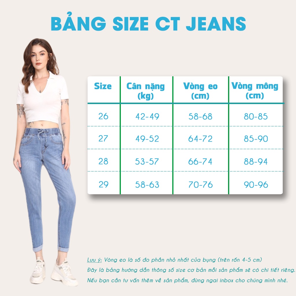 Quần Jean Suông Nữ Cạp Chun CT Jeans