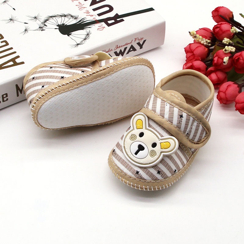 Giày Lười Vải Cotton Quai Dán Đế Mềm Thoáng Khí In Hình Gấu Dễ Thương Cho Bé Sơ Sinh 0-12 Tháng Tuổi