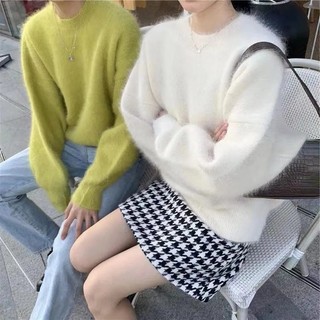 Áo sister len lông cổ tròn gân dọc tay dài dáng croptop lửng basic