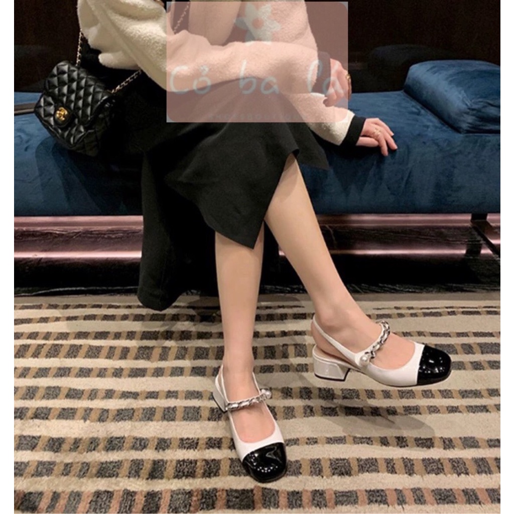 GIÀY NỮ COBALA SHOES - CAO GÓT BÍT MŨI 5 PHÂN - GIÀY MŨI TRÒN QUAI DÁN PHỐI MÀU ĐEN TRẮNG - G22031600