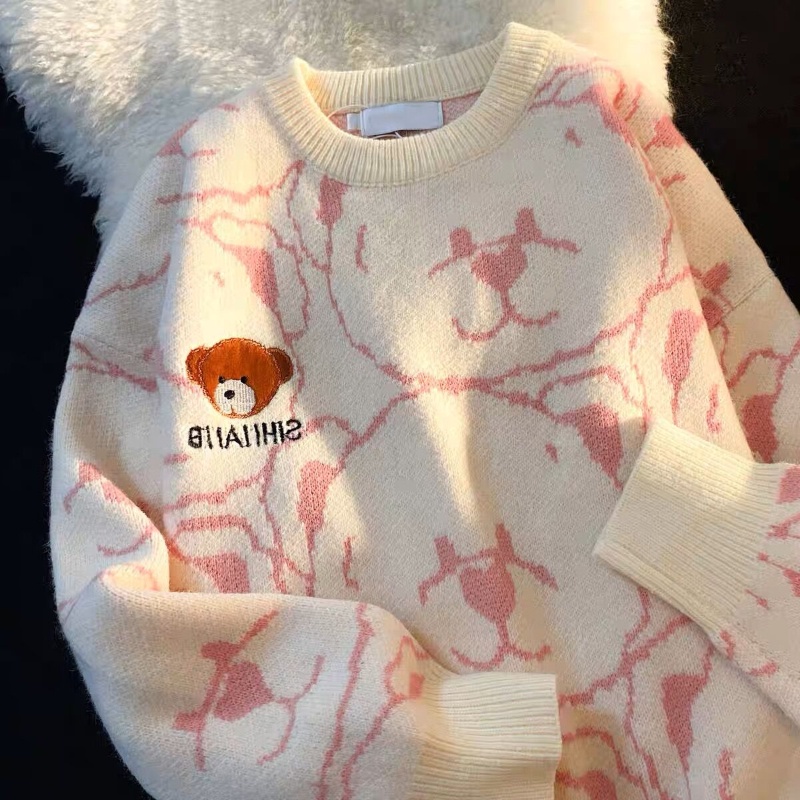 Áo Sweater Cổ Tròn Dáng Rộng In Hình Gấu Kiểu Hàn Quốc Dễ Thương Cho Nữ