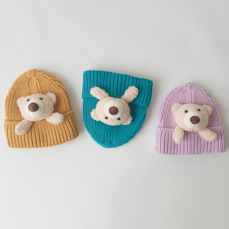 Planet Mũ Dệt Kim Dày Dặn Ấm Áp Kiểu Hoạt Hình Gấu Dễ Thương Cho Bé Trai + Gái