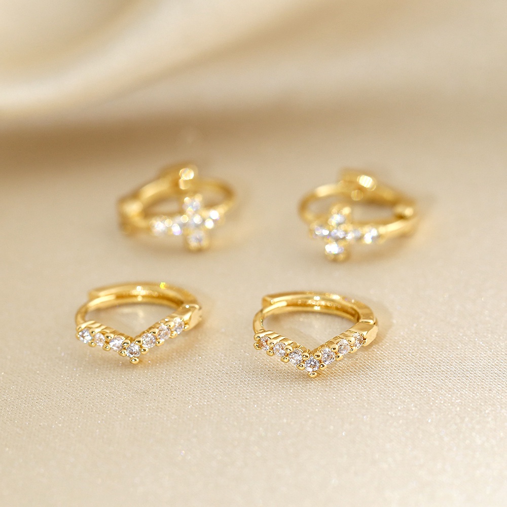 Khuyên tai 17KM mạ vàng/bạc hình chữ V đính ngọc trai thời trang dành cho nữ