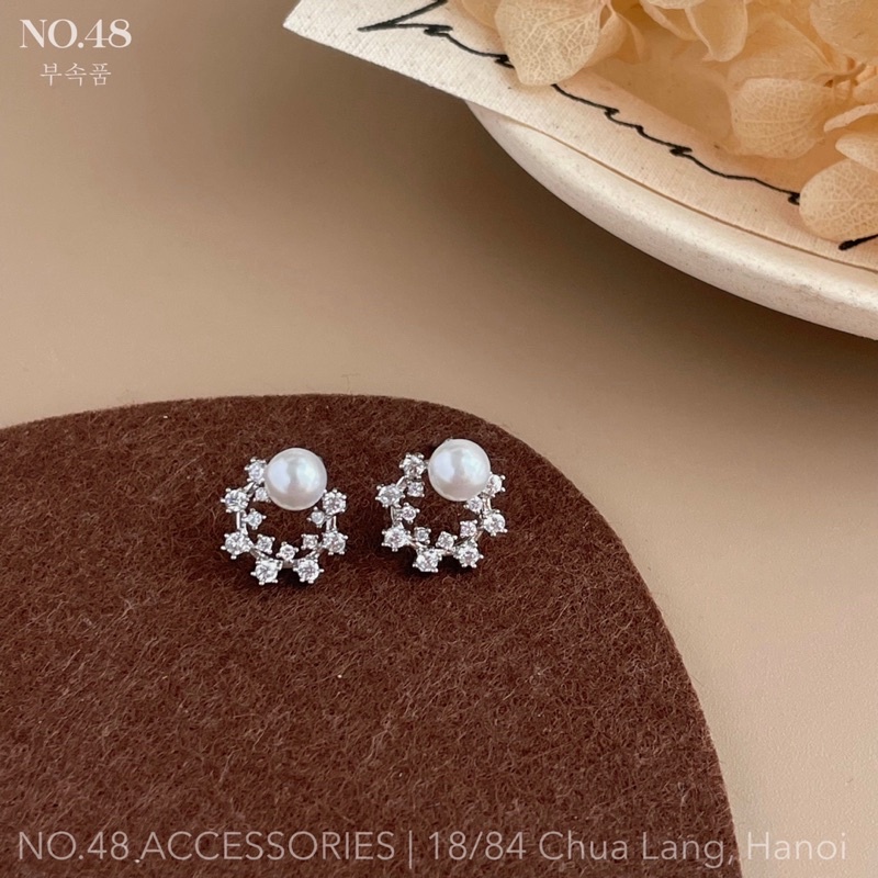 Khuyên tai bạc s925 bông tai nữ vòng tròn tuyết ngọc trai nhân tạo mã 0308