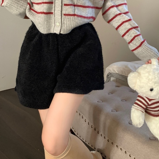 Suxi Quần ngắn ống rộng Lưng Cao Màu Trơn Đơn Giản Thời Trang Thu Đông Cho Nữ