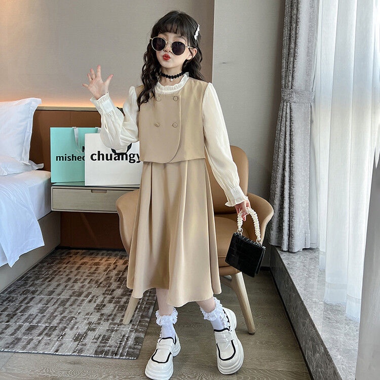 Đầm Công Chúa Giả Hai Mảnh Phong Cách Phương Tây Thời Trang Xuân Thu Cao Cấp Cho Bé Gái 3-5 - 8-10 - 12-13 Tuổi