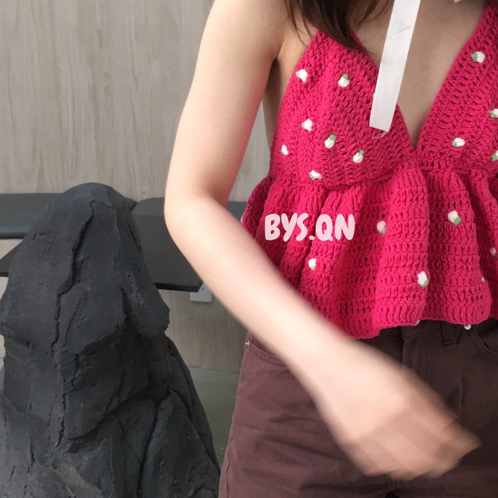 Áo dáng yếm cột dây thân bèo siêu xinh "strawberry"