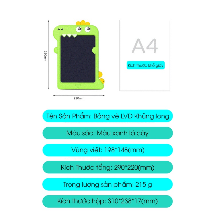 𝑭𝑹𝑬𝑬𝑺𝑯𝑰𝑷[Siêu Giảm Giá] Bảng Vẽ Tự Xóa 3D R&amp;J KIDS Thông Minh Cho Bé Bảng Khủng Long Màn Hình LCD  Đồ Họa Đẹp