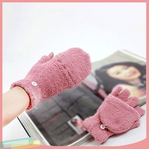 Đôi găng tay hở ngón ấm áp màu trơn cá tính cho nữ