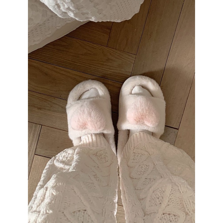 Dép bông lót nhung trái tim thiếu nữ instagram thời trang mùa thu đông