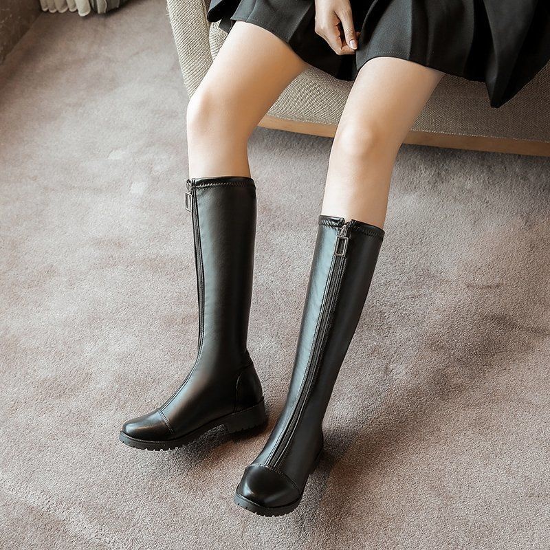 Giày Bốt Cao Gót Dày Dặn Cỡ Lớn 35-43 Có Khóa Kéo Trước Thời Trang Cho Nữ