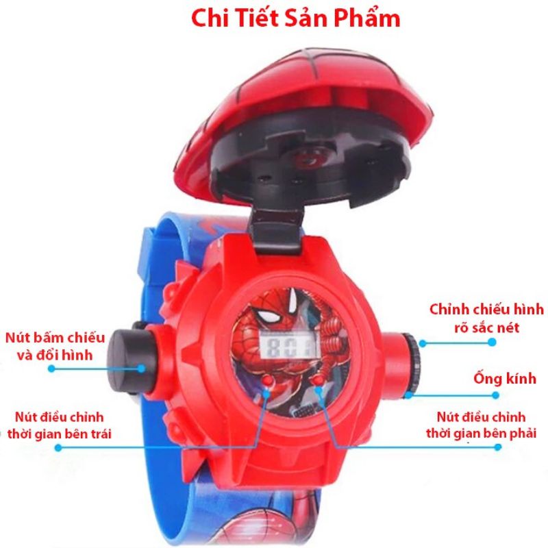 Đồng hồ điện tử kỹ thuật số chiếu hình ảnh lên tường hoạt hình người sắt ironman Ben 10 người nhện cho trẻ em bé trai
