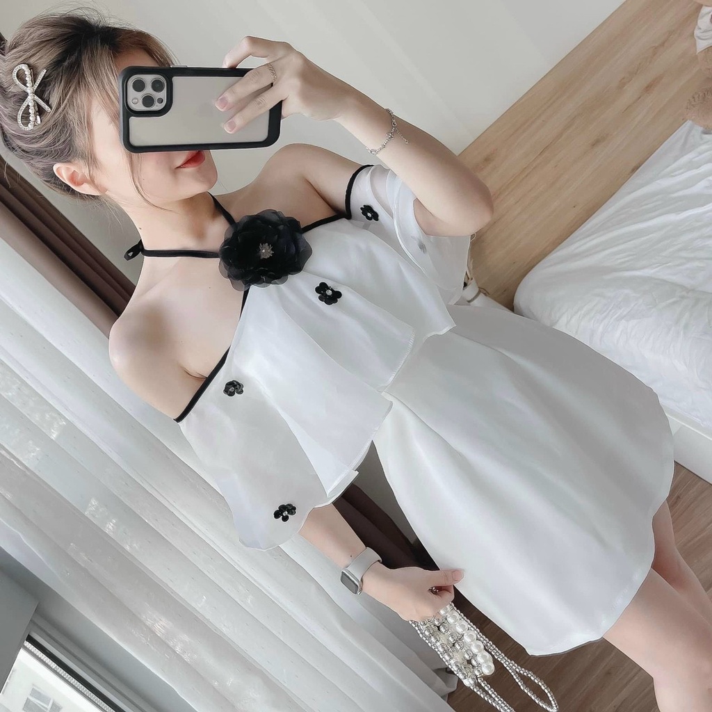 Đầm xòe cổ yếm kết bông có mút Gu Fashion