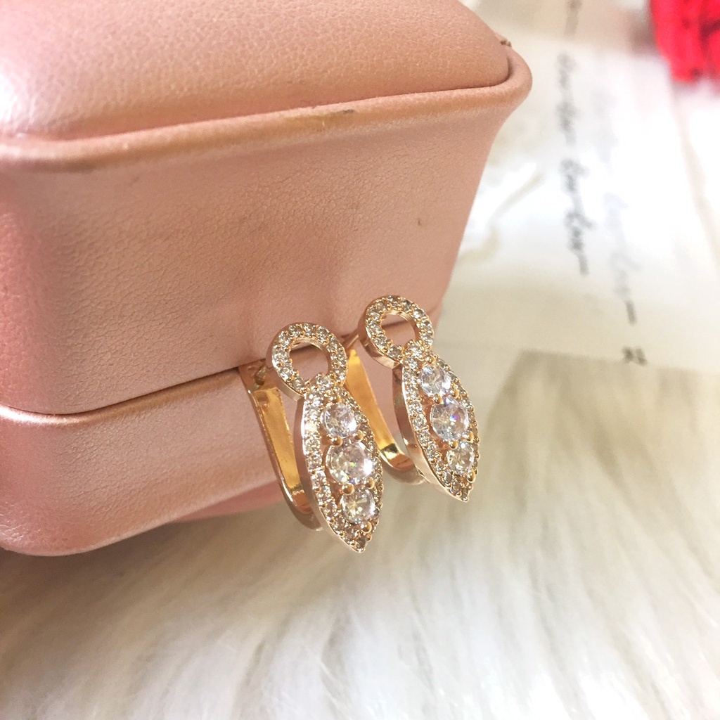 Bông Tai Đính Đá Nữ T2011 Khóa Ý Bền màu Bảo Hành 6 tháng, dùng hàng ngày ko đen gỉ