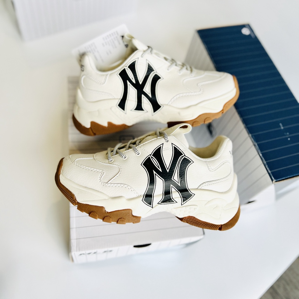 Giày Sneaker MLB NY đẹp đế nâu chuẩn bản Trung 1:1 full box, Giày thể thao nam nữ  cổ thấp đế cao 5cm - alohashop