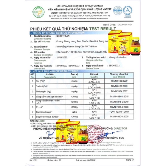 Vitamin tăng cân TP Thái Lan 100 viên mẫu cũ