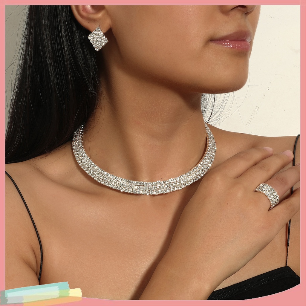 Bộ trang sức 4 món đính kim cương giả thời trang cho nữ