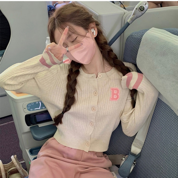 Áo Cardigan Dệt Kim Cổ Tròn Thêu Họa Tiết Màu Sắc Tương Phản Thời Trang Mùa Thu Cho Nữ