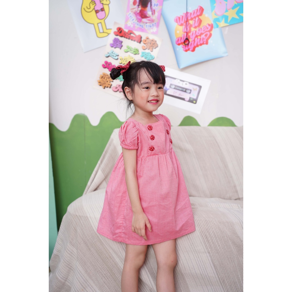 Váy Đầm Bé Gái BabyDoll Cổ Vuông 6 Nút -M192, M193, M194, M195