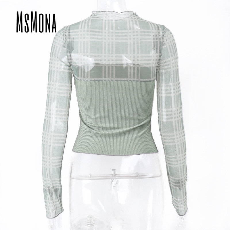 MsMona Áo Thun Tay Dài Cổ Lọ Màu Trơn Thời Trang 2022 Cho Nữ