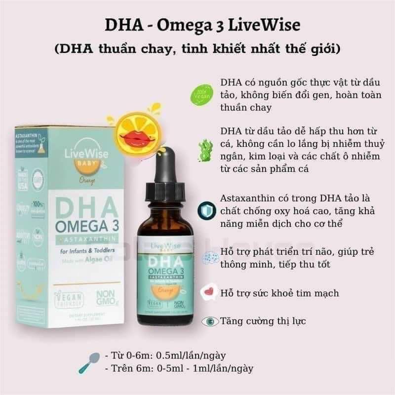 Vitamin D3K2 DHA Omega3 Organic Livewise Baby Mỹ Cho bé từ sơ sinh
