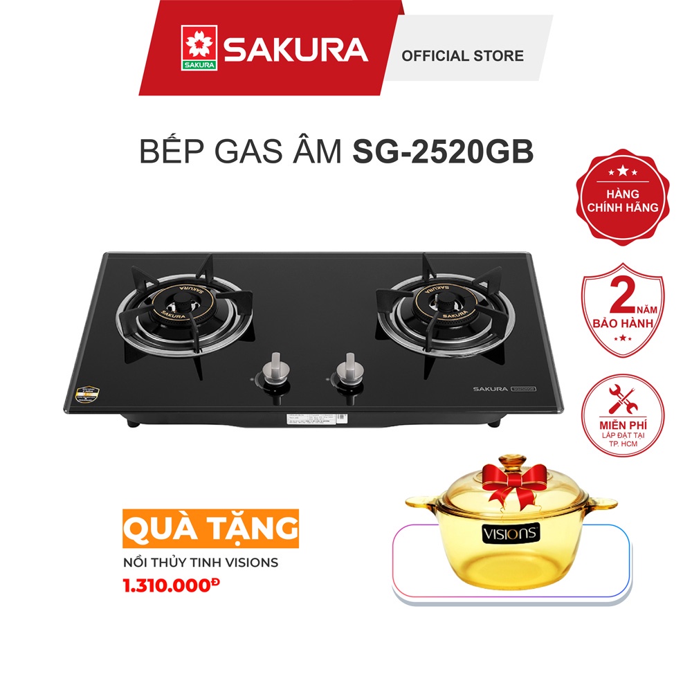 Bếp Gas Âm SAKURA SG-2520GB Mặt Kính Cường Lực Bảo Hành Chính Hãng 24 Tháng