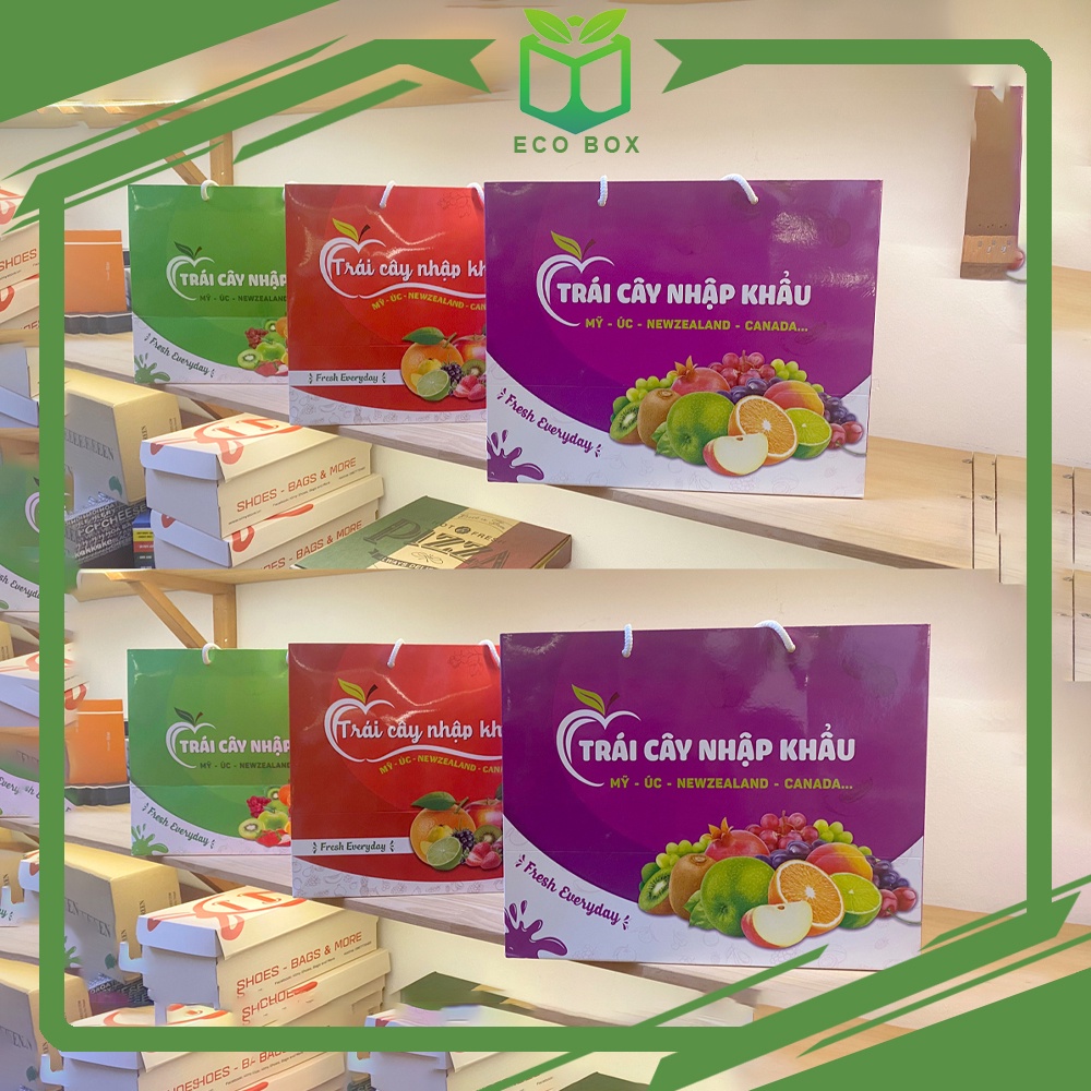 Túi giấy đựng hoa quả, trái cây nhập khẩu làm quà tặng lễ tết, chất liệu giấy I300 cán bóng chống thấm nước, bền, đẹp