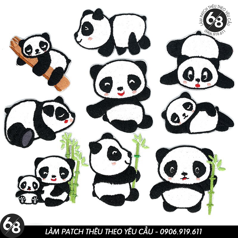 Sticker ủi nhiệt thêu hình logo Hình gấu trúc Panda dễ thương cute độc đáo - Patch ủi quần áo balo H35