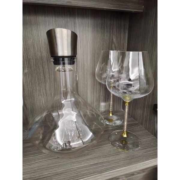 set 2 ly vang pha lê không chì , đế ly lấp lánh loại 550ml