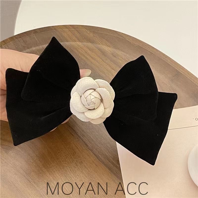 Kẹp Tóc Đính Nơ Vải Nhung Màu Đen Phong Cách Retro Cao Cấp