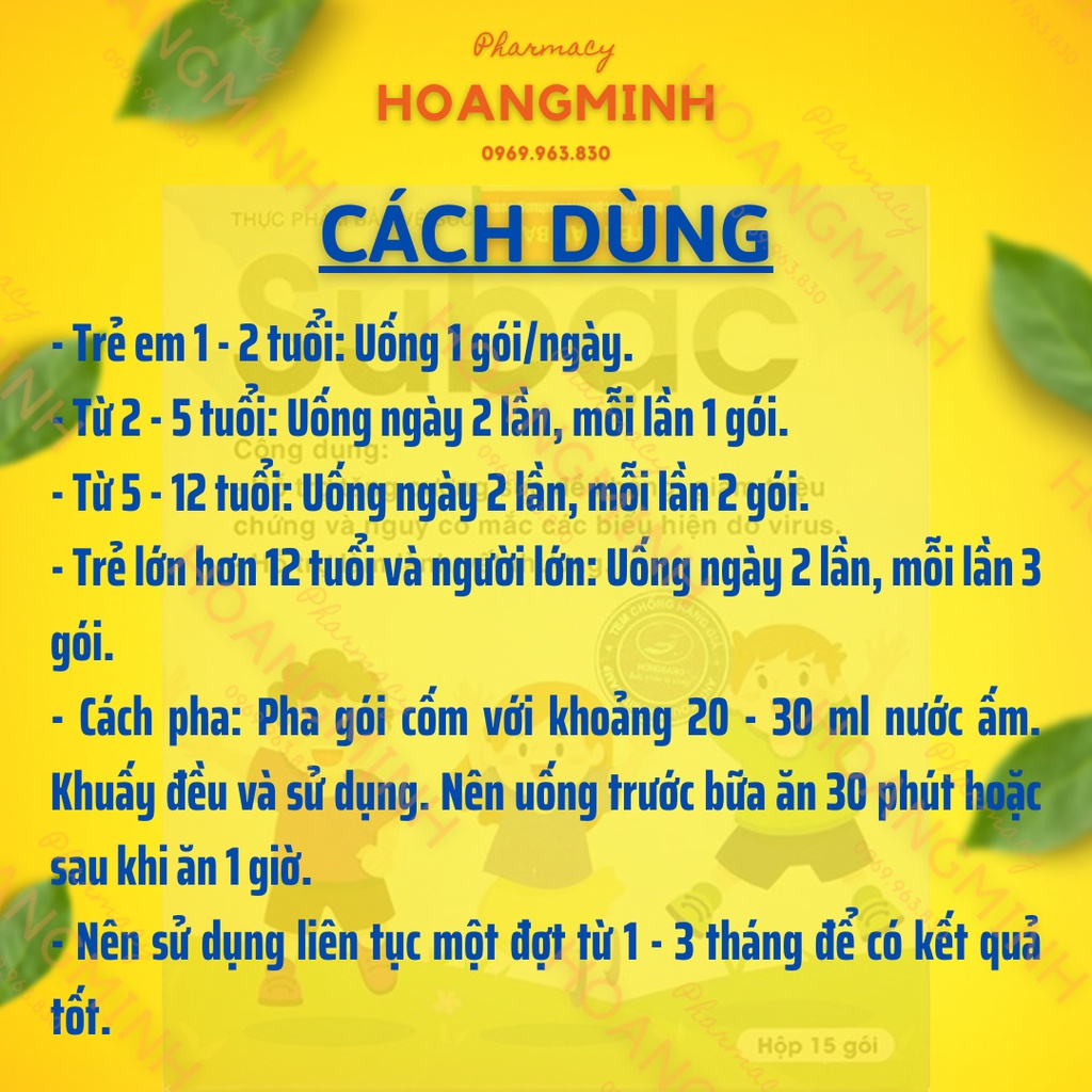 Cốm Su Bạc [Hộp 15 Gói] Cốm Subac Hỗ Trợ Tăng Sức Đề Kháng Cho Trẻ, Bổ Sung Lysine, Vitamin C