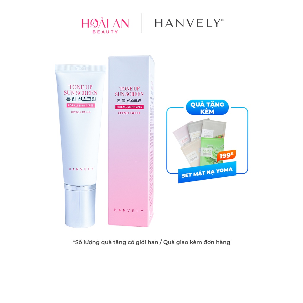 Kem Chống Nắng kết hợp trang điểm 2 trong 1 Hanvely Tone Up Sunscreen SPF50+ PA+++ nâng tông, che khuyết điểm